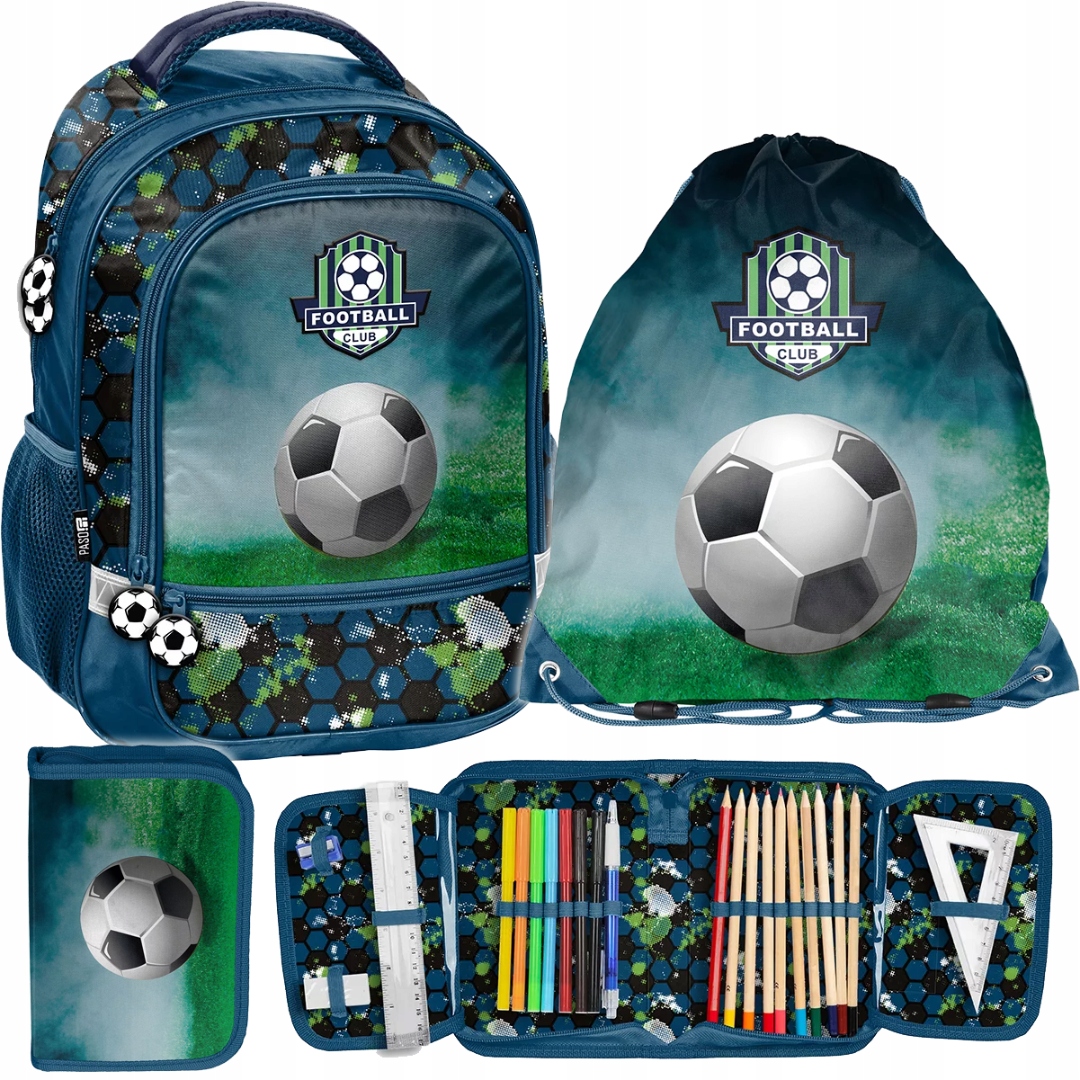 Školský Set Paso s Futbalovým Motívom - Batoh, Taška na Topánky, Puzdro