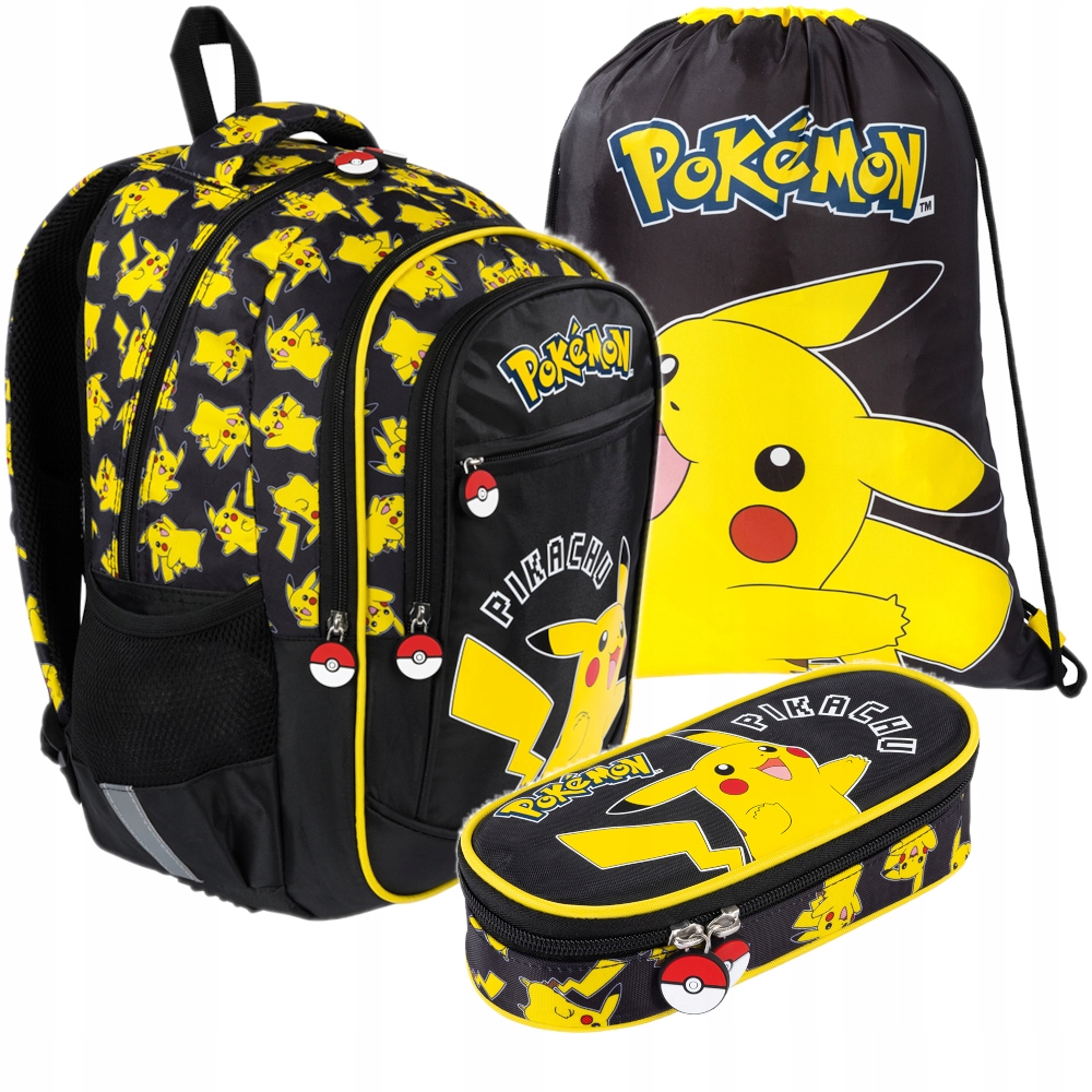 Školský batoh Pikachu z kolekcie Pokémon + puzdro a športový vak